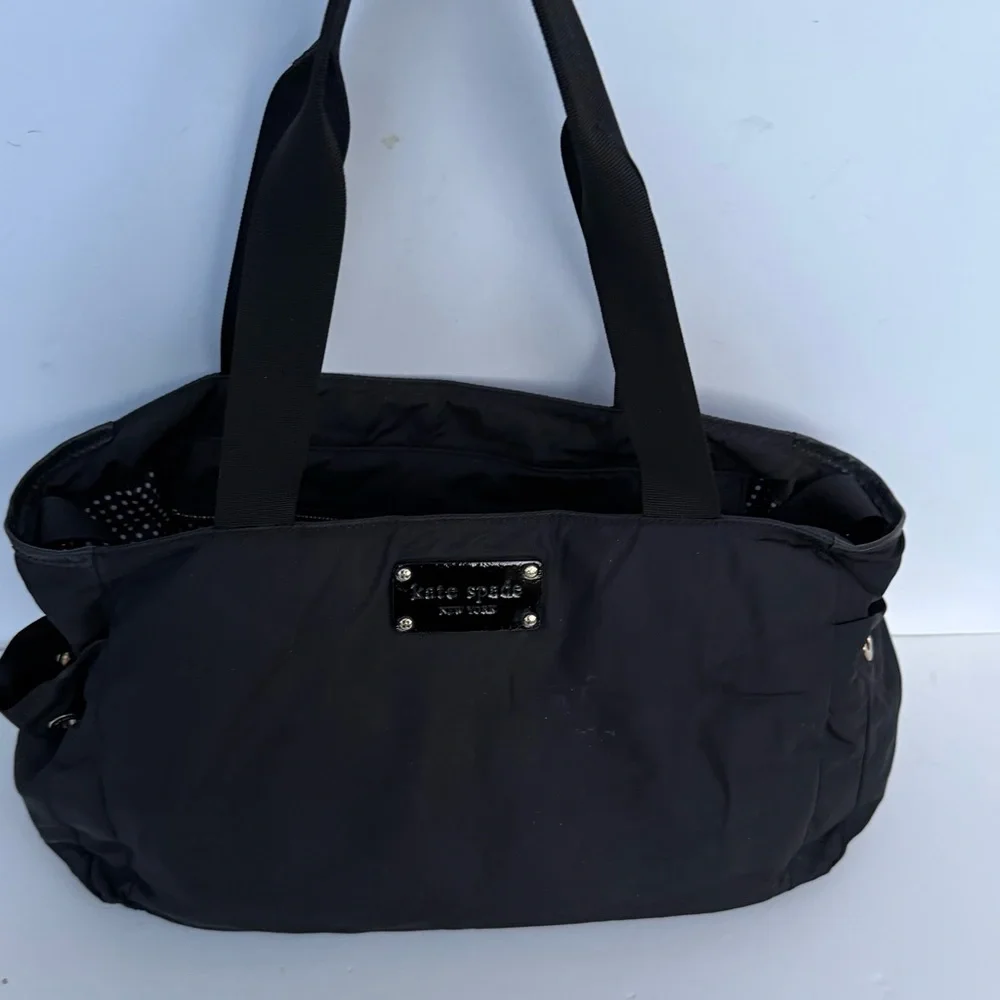 Kate Spade Black Nylon Diaper Baby Bag With Polka Dot Lining And Changing Pad